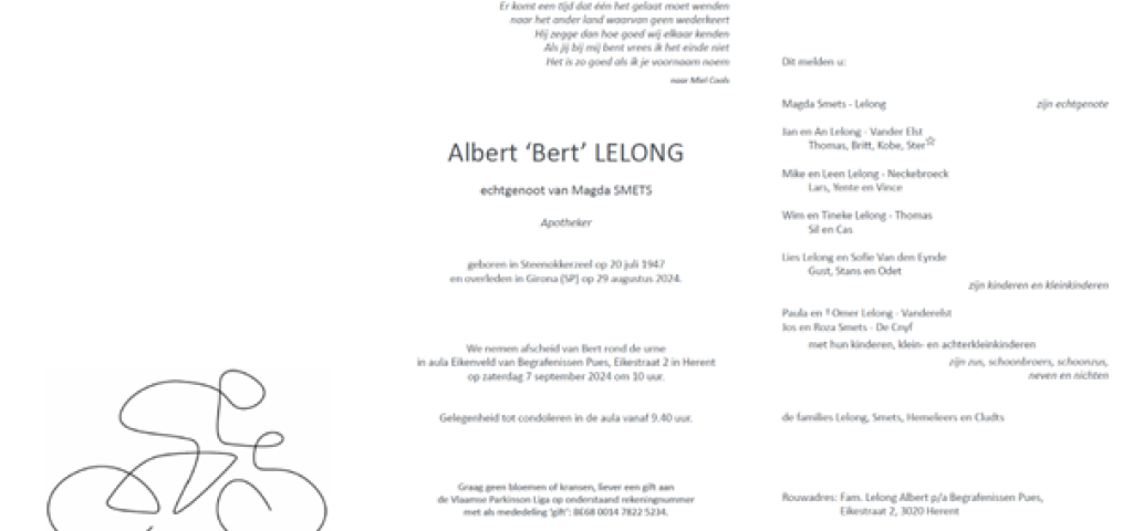 Rouwbrief Albert 'Bert' Lelong