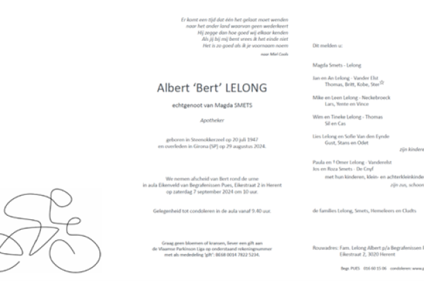 Rouwbrief Albert 'Bert' Lelong